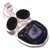 Botswana Agate Faceted Black Spinel Gemstone Pendant Jewelry 2.10&quot; SA 1622 - £5.13 GBP