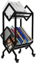 Vedecasa Industrial Metal Bookcase 2 Tier Holder On Wheels, Modern Stylish - £73.84 GBP