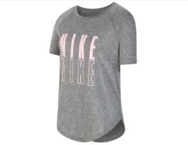 NIKE DRY Girls Large Running T Tee Shirt Short Raglan Sleeve Round Neck Gray NEW - $22.49