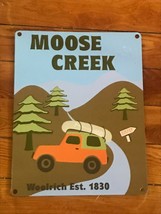 Rustic Cabin Retro MOOSE Creek w Canoe on Jeep WOOLRICH Advertising Metal Sign – - £9.53 GBP