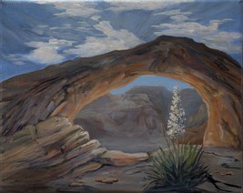 Arch Desert with Yucca Blooming Original Oil Painting by Irene Livermore  - £146.17 GBP