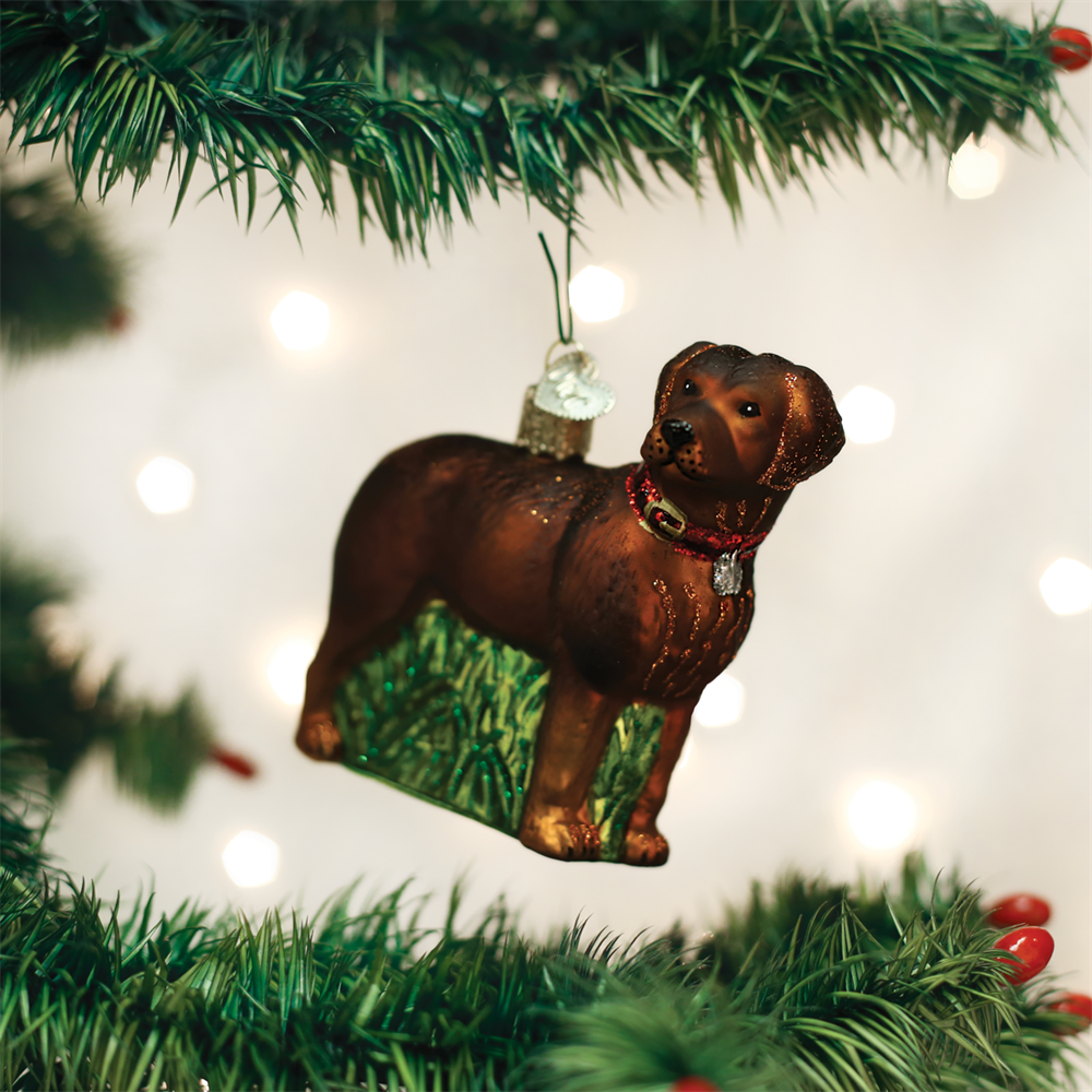 Primary image for OLD WORLD CHRISTMAS STANDING CHOCOLATE LAB DOG GLASS CHRISTMAS ORNAMENT 12508