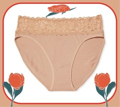 XXL BEIGE TAN Stretch Lace Waist Cotton Victorias Secret High Leg Brief Pantie - £8.96 GBP