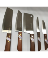 SET /5pcs Thai Cook KIWI Knives Wood Handle Kitchen Blade Stainless (#830) - $38.59