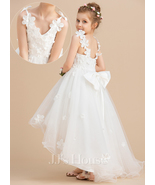 Ivory Ball-Gown/Princess V-Neck Asymmetrical Tulle Flower Girl Dress - £101.60 GBP