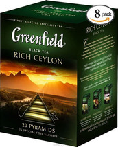 GREENFIELD RICH CEYLON BLACK TEA 20 PYRAMIDS X 8 PACK - £38.82 GBP