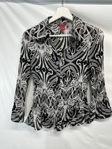 Sunny Leigh Blouse  Black, White Crinkle Fabric Flare Cuff Long Sleeves Career M - £7.70 GBP