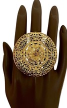 2.1/8"  Dubai Nigerian Style Round Golden Adjustable Statement Big Filigree Ring - $21.85