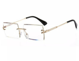 Men&#39;s Rimless Vintage Retro Rectangle Gold Clear Lens Fashion Hip Hop Glasses - £15.45 GBP