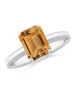 ANGARA Citrine Solitaire Ring with Milgrain in Sterling Silver (Size-9x7mm) - $388.55+