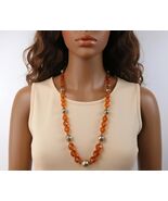 Amber Bead Necklace, 1960s Signed Chunky Orange Strand - $686.59 MXN