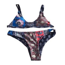 Blue burgundy orange paisley bikini two piece set junior size M - $441.93 MXN