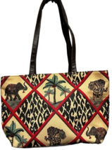 Charter Club Tapestry Palm Tree Tiger Elephant Cheetah Jeweled Tote 14x9x4 - $14.01