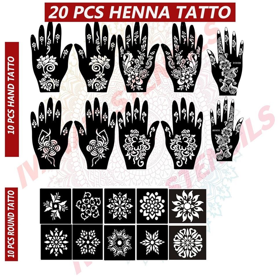 Mehndi Tattoo Stencil Mehndi Design for Hands Set of 20 pc for girls and... - $18.85