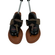 Talbots Womens Braided Strap Sandals Size 8.5B Brown &amp; Black Leather Fli... - $24.15