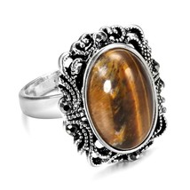 Vintage Big Natural Stone Rings For Women Bride Wedding Jewelry Tibetan Silver C - £6.28 GBP