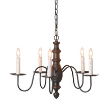 5-Arm Chandelier Country Inn Wood Metal Fixture, Made in USA,  Rustic Black - £296.56 GBP