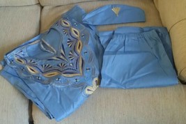 Lovely Handmade Embroidered Elegant Dashiki》Royalty Pants, Top, Hat》Blue... - $153.67