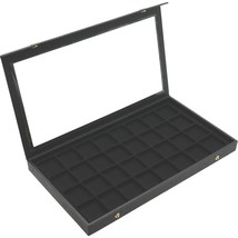 Jewelry Box Holder Tray 32 Earring Display Case Organizer Storage Black ... - $38.21