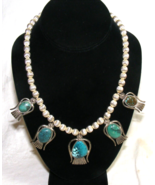 Vintage Beaded Necklace with Sterling Silver 925 Pendants Turquoise Ston... - €295,53 EUR