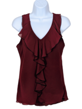BCX Size S Sleeveless Ruffled Burgundy Red Blouse Lace Back - £12.65 GBP
