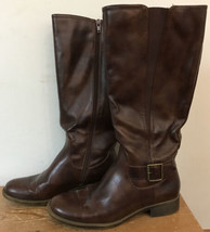 Wear Ever Ranie Vegan Brown Faux Leather Zip Up Campus Calf Riding Boots... - $39.99