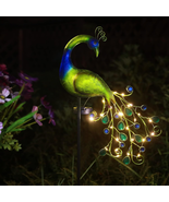 Solar Garden Lights Metal Peacock Garden Decor Waterproof Peacock Solar ... - $28.59