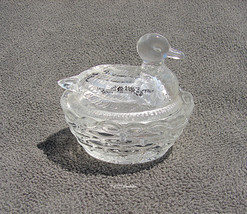 Uncommon Clear Glass 2 7/8 inch Duck on Nest Covered Dish ACD Salt Italy - £14.36 GBP