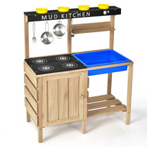 Outdoor Mud Kids Kitchen Playset Wooden Pretend Play Toy with Kitchenware - Col - £114.96 GBP