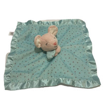 Carters Lovey Pink Mouse Aqua Blue Floral Security Blanket Satin Border 14 inch - $12.84