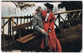 Postcard Couple on Bench Waterfalls Far From London&#39;s Smoke &amp; Din - £2.36 GBP