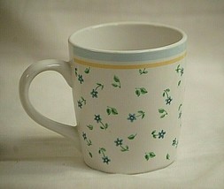 Pfaltzgraff Coffee Mug Tea Cup Blue Flowers w Grey &amp; Yellow Stripes Dinn... - £15.50 GBP