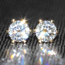 2.00 Ct Round Cut Real Moissanite Solitaire Stud Earrings 14K Yellow Gold Plated - £429.77 GBP