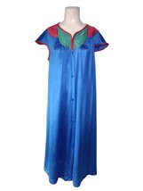 Vanity Fair Nylon Colorblock Midi Nightgown Robe Size M Vtg Blue Pockets Quilted - £18.66 GBP