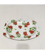 Vintage plastic Christmas poinsettia cookie snack holiday oval serving tray - $362.83 MXN