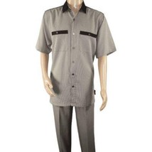 Men 2pc Walking Leisure Suit Short Sleeves DREAMS 263-12 Brown Tan Salt Pepper image 3