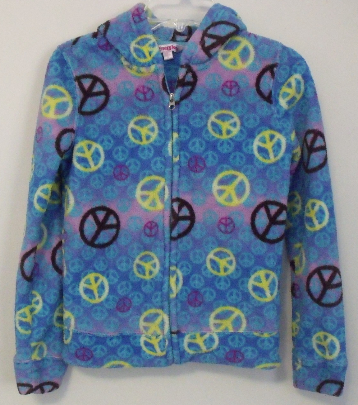 Girls Energie Blue Multi Color Fleece Hooded Full Zip Long Sleeve Jacket Size M - $6.95