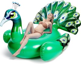 Sloosh Inflatable Peacock Pool Float, Giant Green Peacock Ride On Raft For - £49.68 GBP