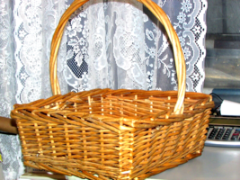 WICKER BASKET w/HANDLE 14x14x6" overall plus 12" hi handle beige 5" deep... - $6.50