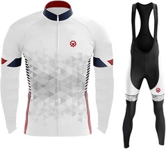 GCRFL Winter Cycling Jersey Sets Thermal Fleece Bike Jersey + Bib Pants, Long - £67.73 GBP