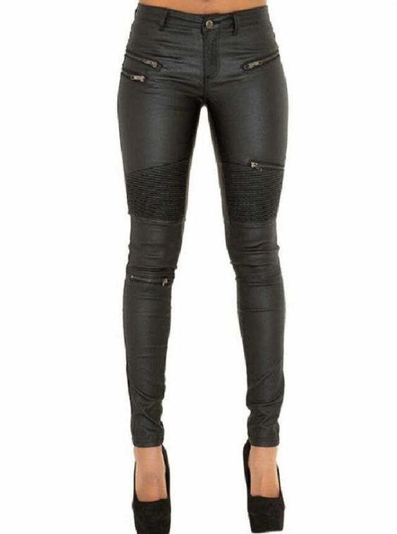 Women Black  Genuine Leather Pants Mono ectric, Women Wasit Belted Pants