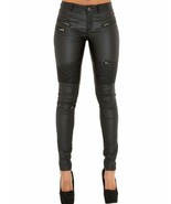 Women Black  Genuine Leather Pants Mono ectric, Women Wasit Belted Pants - £172.33 GBP