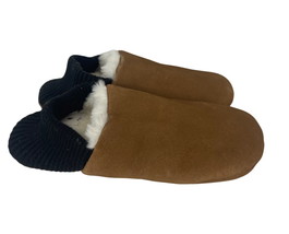 Kolo Slippers Big Kids Unsex Size Medium 2 Brown Suede Leather Sherpa Lining - £12.94 GBP