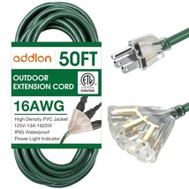 50Ft 16/3 Lighted Outdoor Extension Cord With 3-Plug Outlet, Heavy Duty Extensio - £43.88 GBP