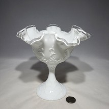 Vintage Fenton Silver Crest Spanish Lace White Milk Glass Compote Candy Dish EUC - £51.59 GBP