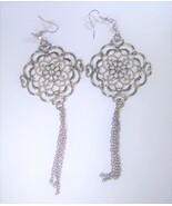 Earrings Pierced Silver Tone Long w/Dangles Upcycled Handmade - $93.28 MXN
