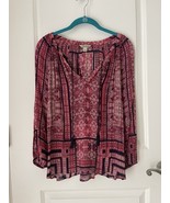 Lucky Brand Women's Long Sleeve Floral Boho Peasant Top Split Neck Flowy... - $12.87