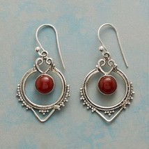 Handmade Silver Red Stone Dangle Earrings Bohemian Vintage Drop Dangle Earrings  - £10.52 GBP