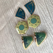 Estate Lot of 3 Blue &amp; Green Swirl J Hoops Octagon Abstract Sun &amp; Round Triangle - £11.18 GBP