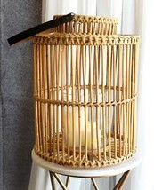 20&quot;H Rustic Western Farmhouse Rattan Wooden Candle Holder Lantern With Hanger - £79.00 GBP